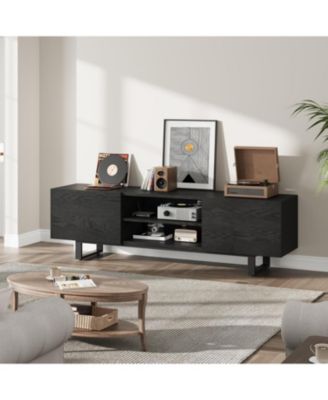 Industrial TV Stand for 65+ inch TVs, Modern Entertainment Center with 2 Drawers, Wooden Media Cabinet with Heavy Duty Leg & Open Storage