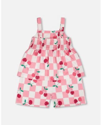 Toddler Girls Cotton Jersey Romper Pink Printed Cherries