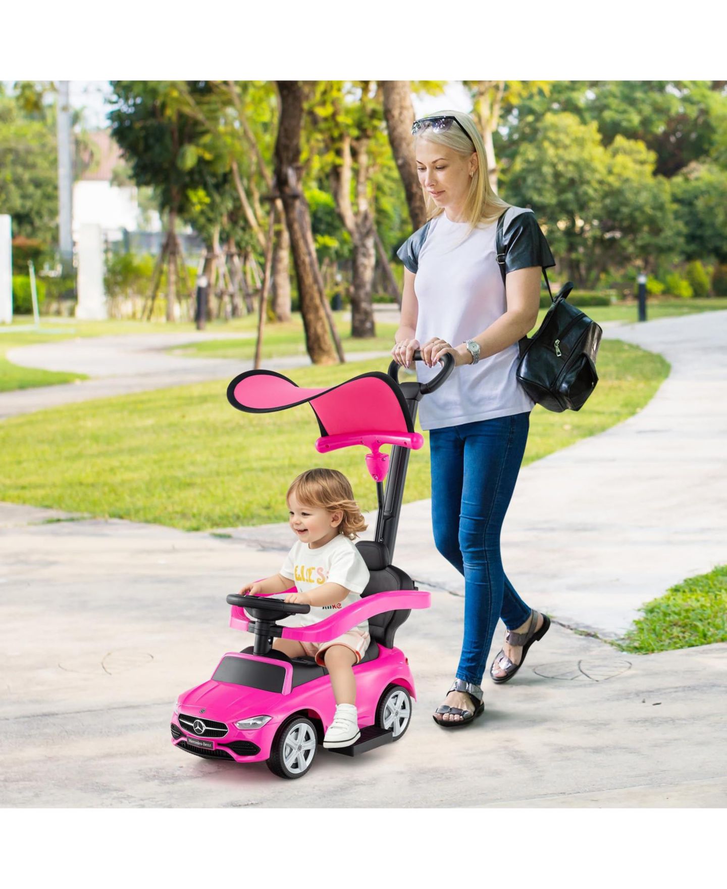 Детская игрушка Mecale 3-in-1 Mercedes-Benz Licensed Ride-On Push Car, Ages 18-36 Months, цвет: Розовый — фото 2