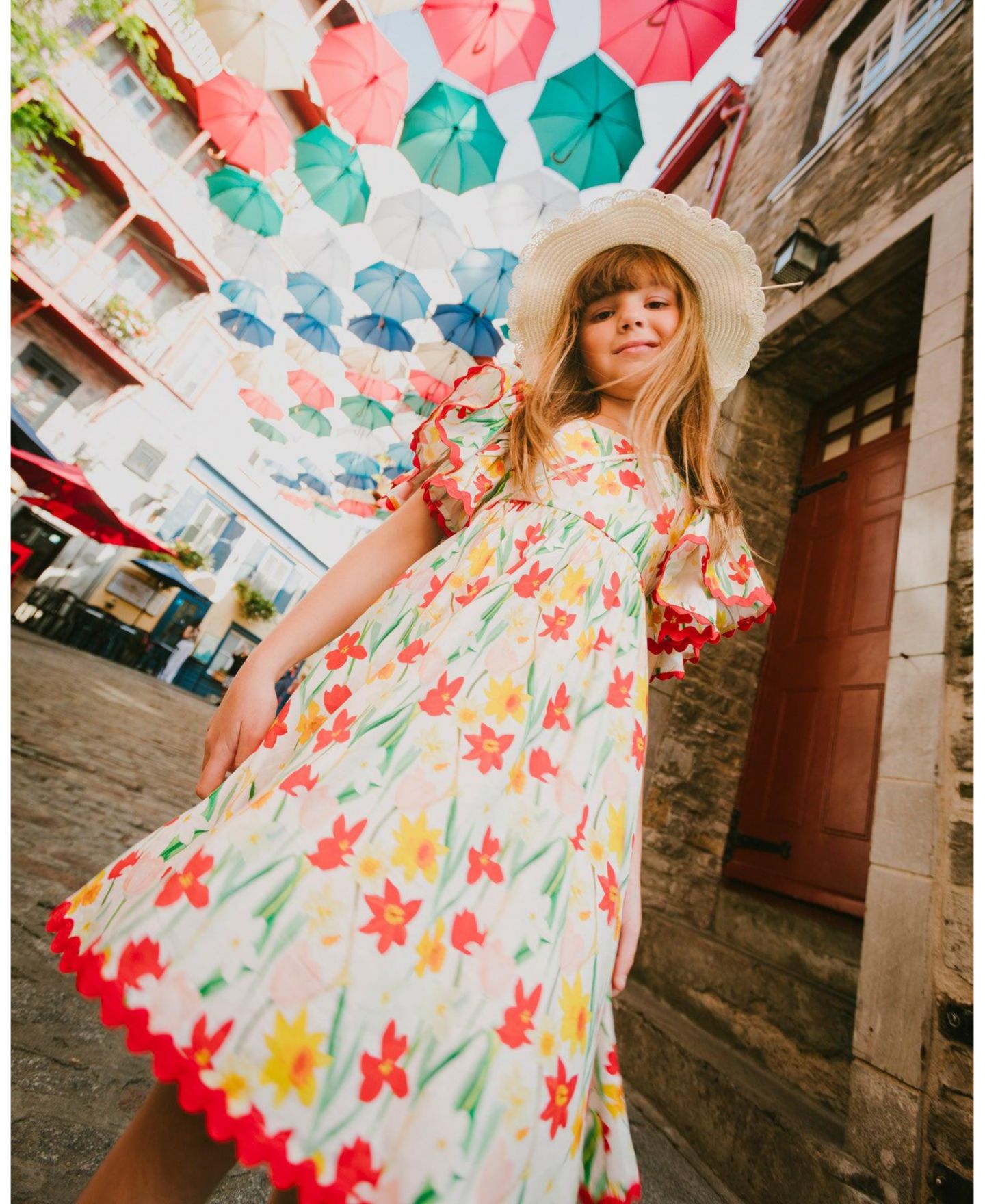Платье Deux par Deux Viscose Dress Daffodil Print для девочек-малышей, цвет: Белый с принтом — фото 3