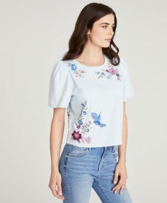 Women's Floral Embroidered Crewneck T-Shirt