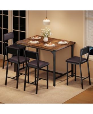 5-Piece Counter Height Dining Table Set for 4 with Footrest & Corner Protectors, Kitchen Table and 4 Upholstered Bar Stools