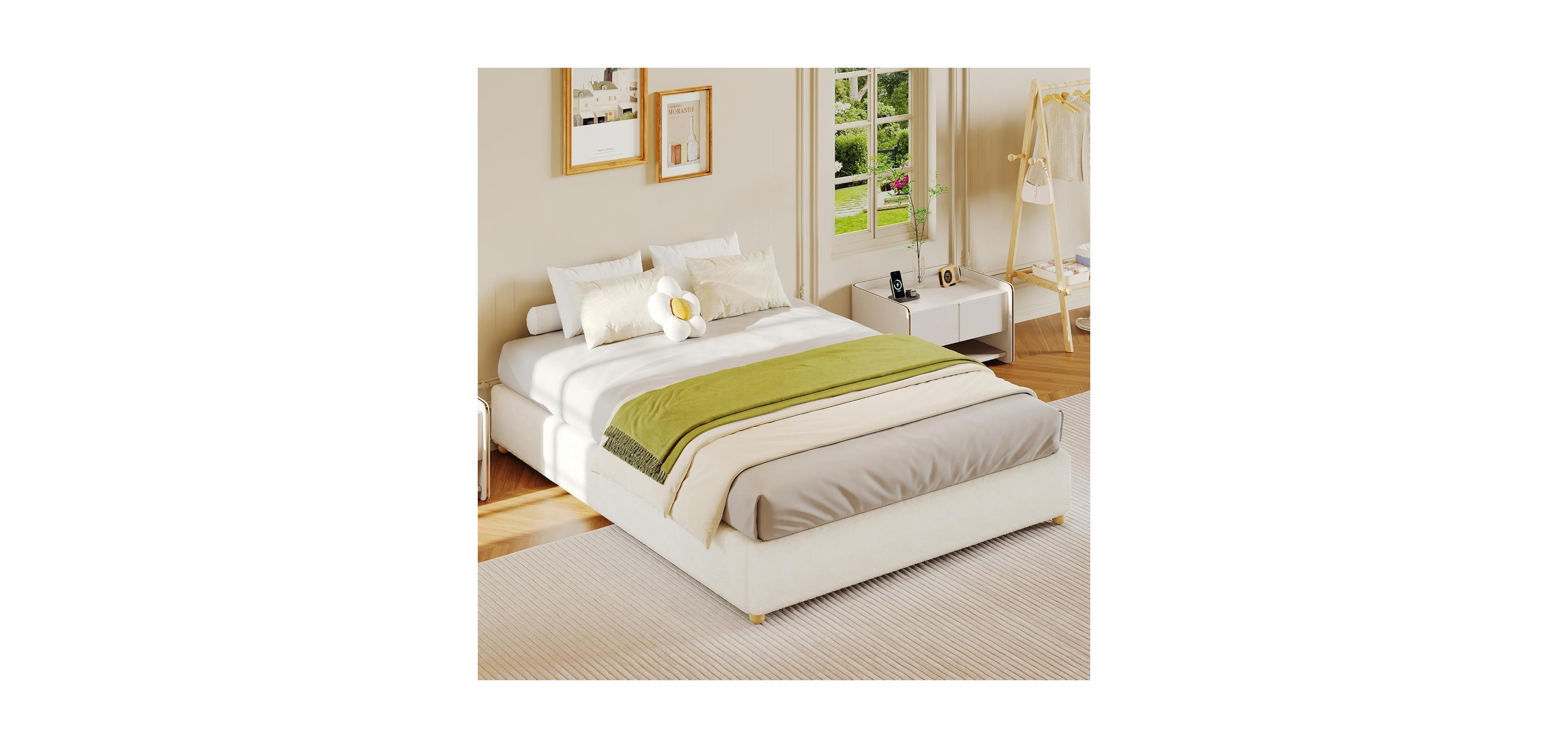 gaomon Cloud Bed Frame Upholstered Solid Wood Legs, 1000lbs Support Low Platform Bed