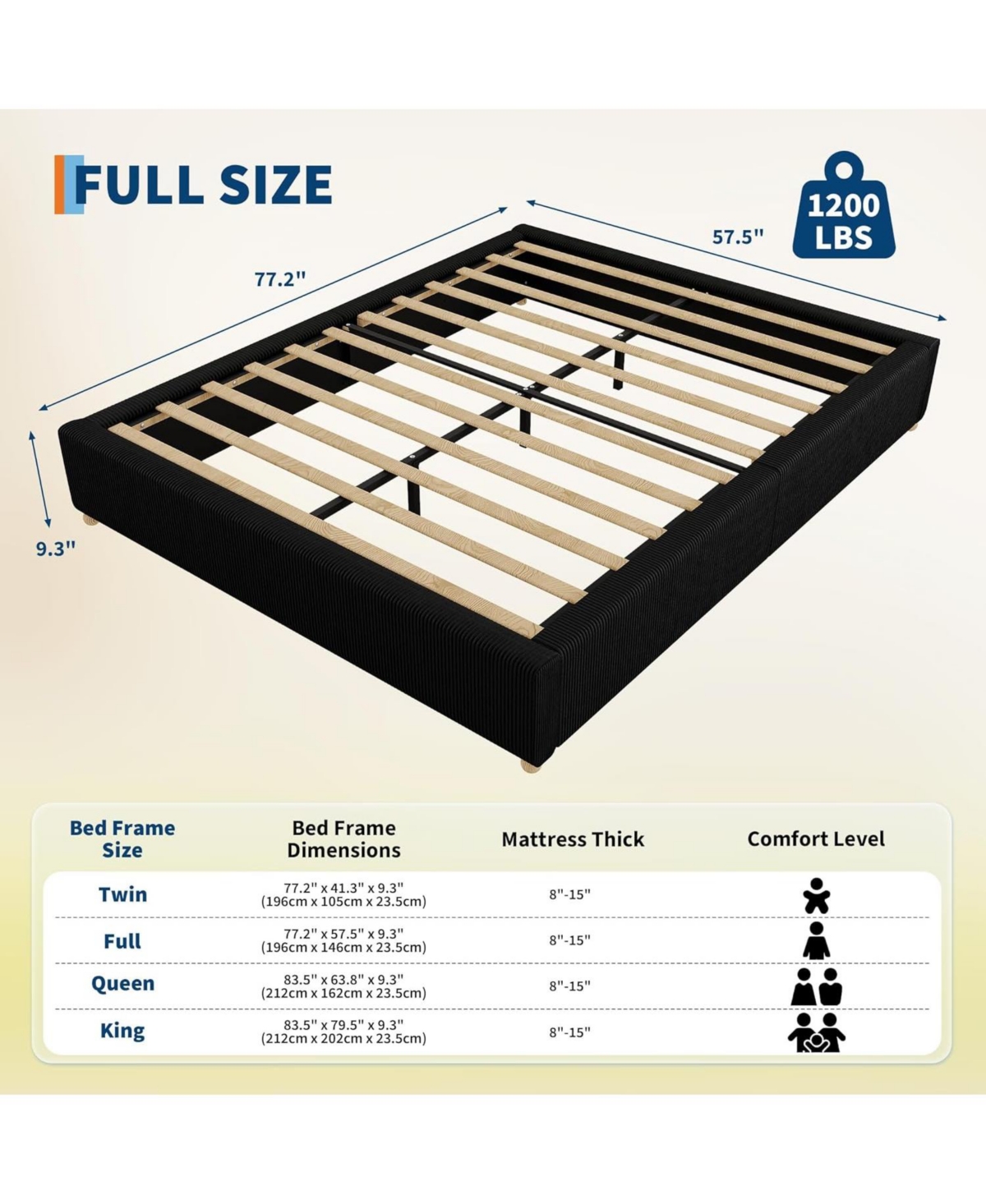 gaomon Cloud Bed Frame Upholstered Solid Wood Legs, 1000lbs Support Low Platform Bed