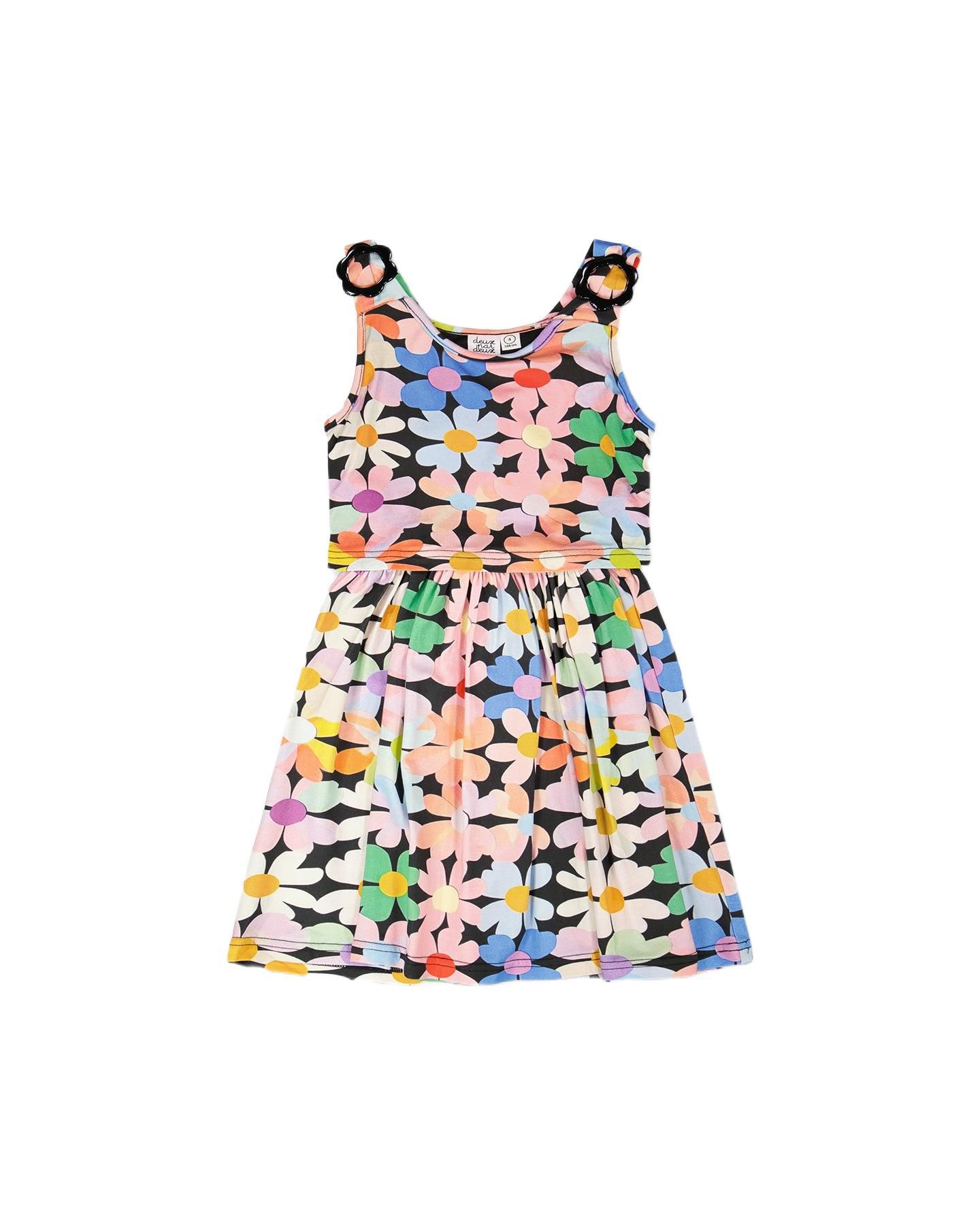 Платье Deux par Deux Dress Printed Flowers для девочек, цвет: Чёрный с принтом — фото 1