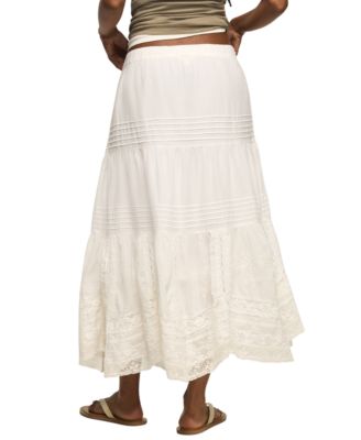 Women's Lace Trim Mix Midi Skirt