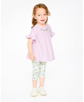 Big Girls Jersey Tunic and Cotton Capri Set Printed Flowers