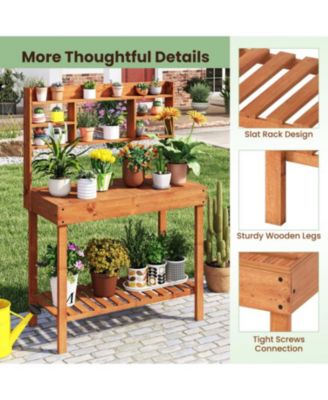Wooden Garden Potting Bench Table 61" with Open Shelves
