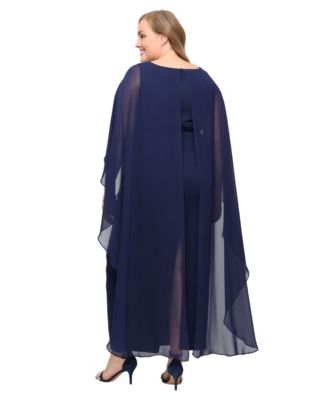 Plus Size Cape-Sleeve Beaded Neckline Dress