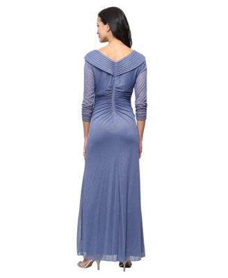 Women's Glitter Mesh Long V-Neck Gown
