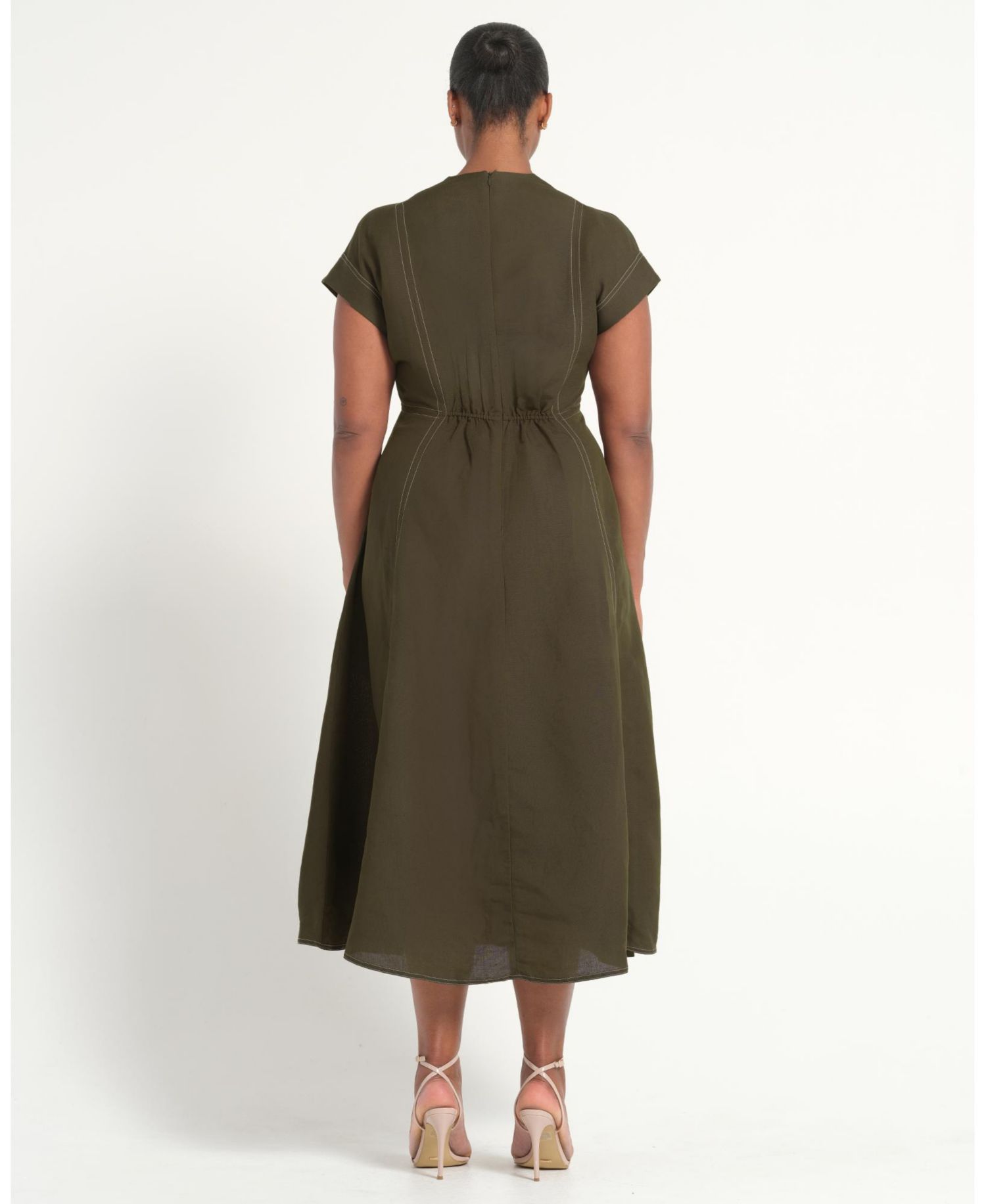 Plus Size Arden Contrast Stitch Linen Maxi Dress