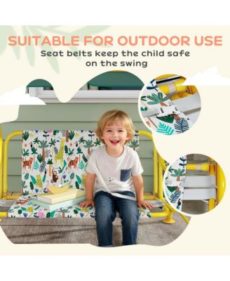 Kids 2-Seater Porch Swing with Seat Belts, Adjustable Canopy