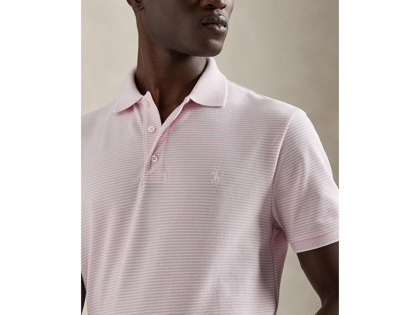 Мужское поло Polo Ralph Lauren Striped Stretch Mesh Polo Shirt, цвет: Розовый / Белый — фото 3