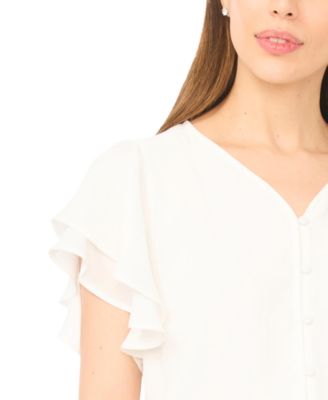 Women's V-Neck Double Flutter-Sleeves Top