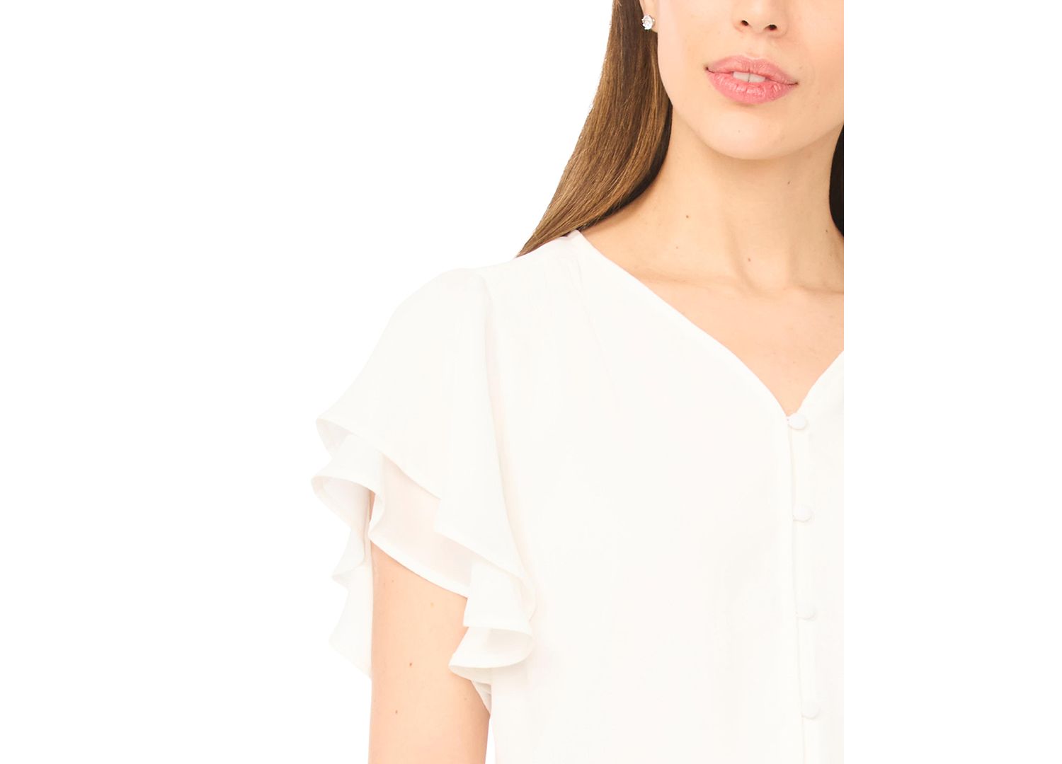 Women's V-Neck Double Flutter-Sleeve Top