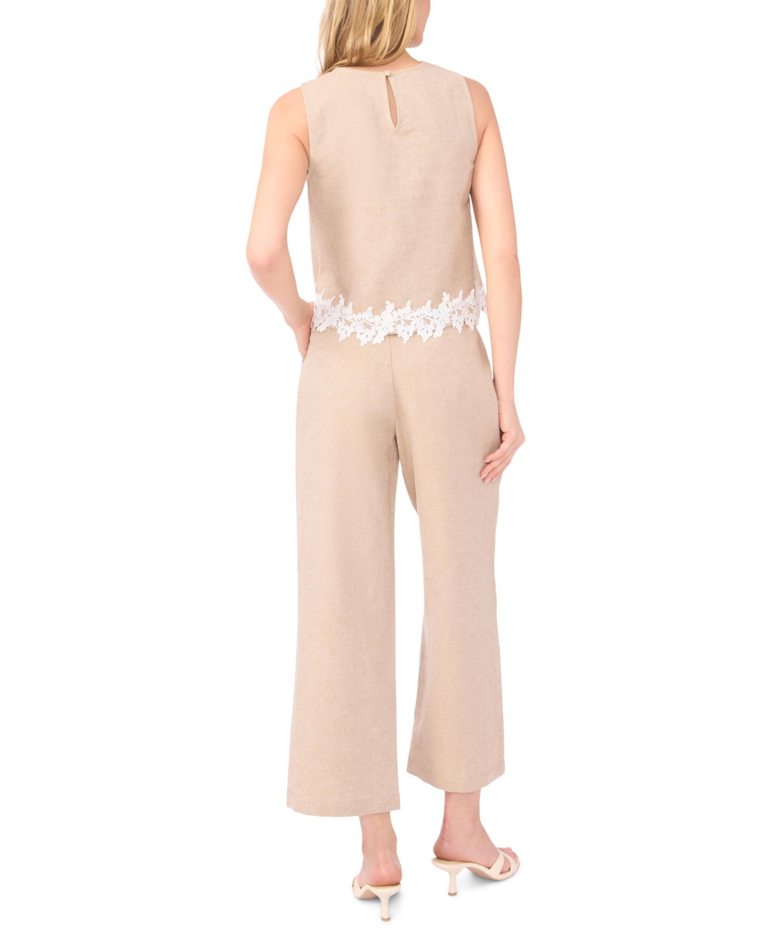 Women's Linen-Blend Sleeveless Lace Hem Top