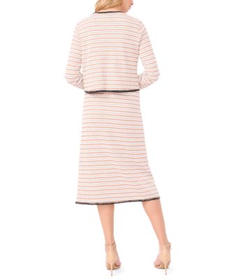 Women's Crochet Detail Long-Sleeve Crew Neck Cardigan