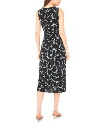 Women's Sleeveless Wrap Knit Crew Neck Midi Dress