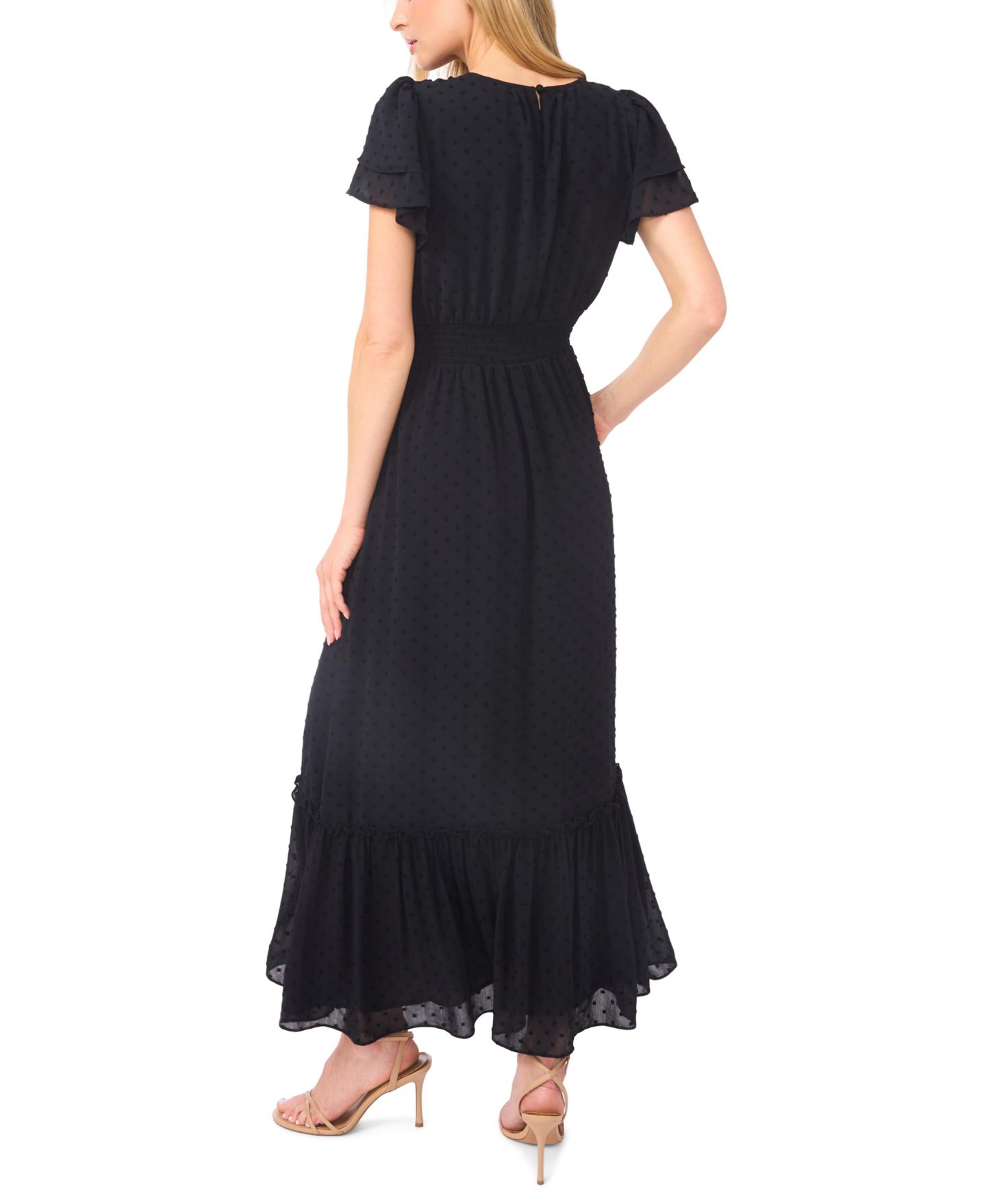 Женское платье CeCe Double Ruffle Short-Sleeve Crew Neck Maxi, цвет: Насыщенный чёрный — фото 3