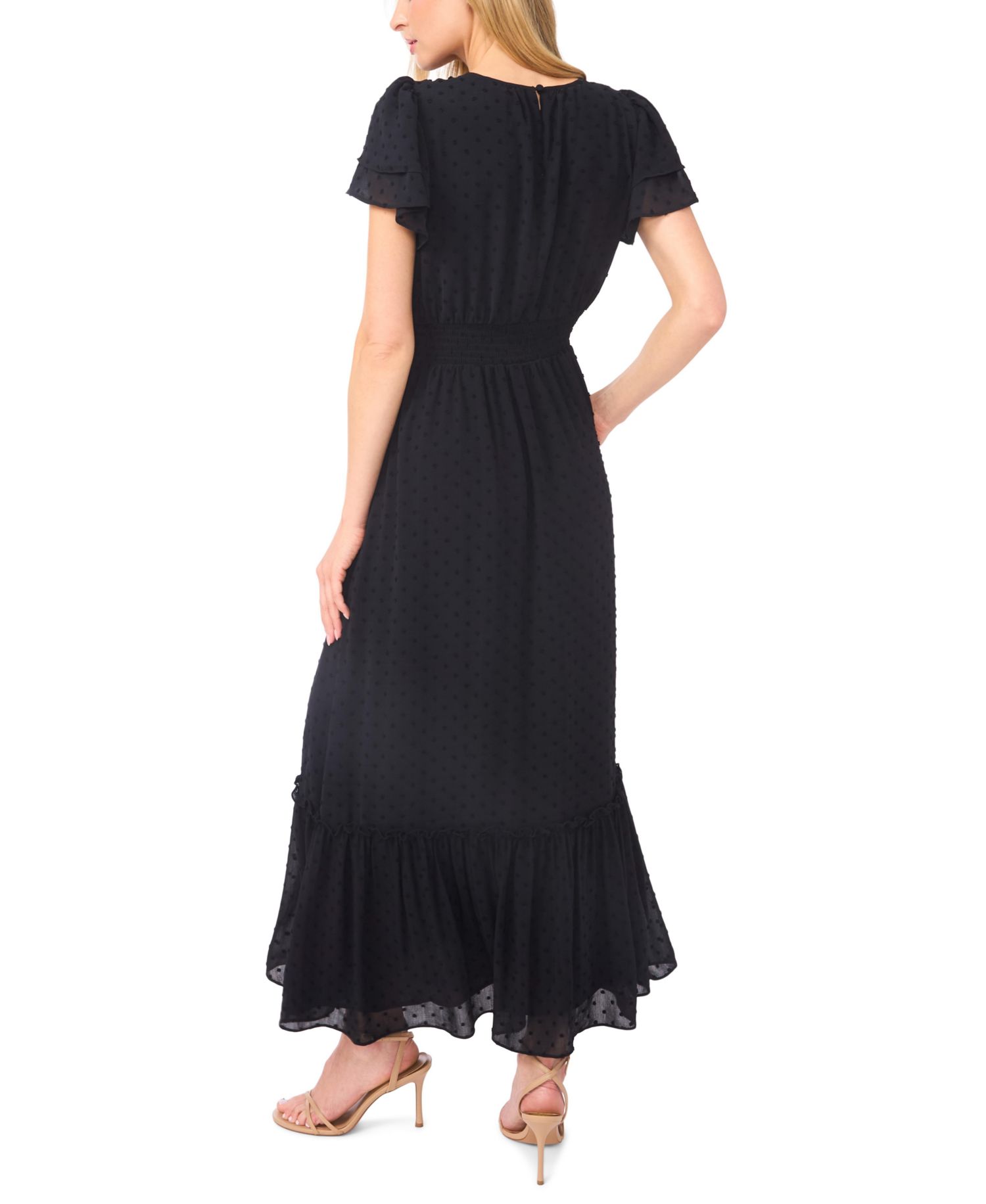 Women's Double Ruffle Short-Sleeve Crew Neck Maxi Dress