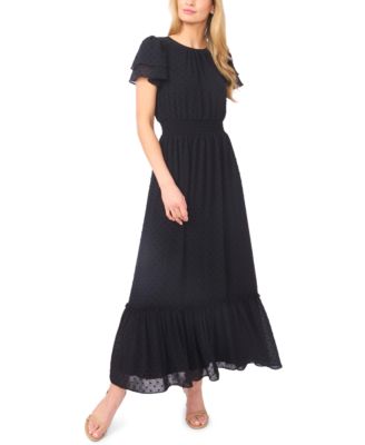 Women's Double Ruffle Short-Sleeve Crew Neck Maxi Dress