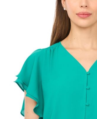 Women's V-Neck Double Flutter Sleeves Top