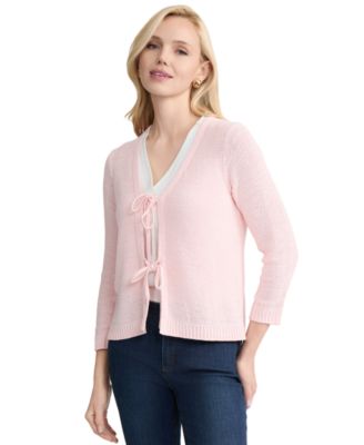 Women's Tie-Front 3/4-Length Sleeve Cardigan