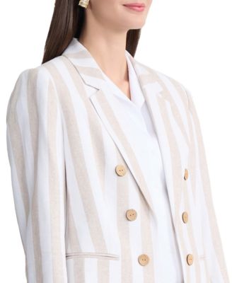 Women's Faux Double Breasted Stripe Linen-Blend Jacket