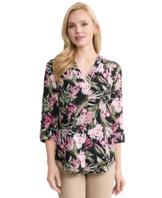 Women's Printed 3/4-Sleeve V-Neck Tunic