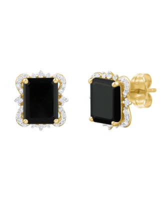 Onyx (2-3/4 ct. t.w.) and Diamond ( 1/6 ct. t.w.) Stud Earrings in 14k Yellow Gold (also available in Blue Topaz and Amethyst)