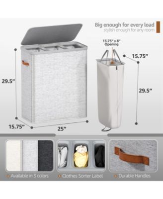 3-Compartment Laundry Basket with Removable Laundry Bag - Durable Organizer for Bathroom, Bedroom, or Laundry Room - Space Saving Design