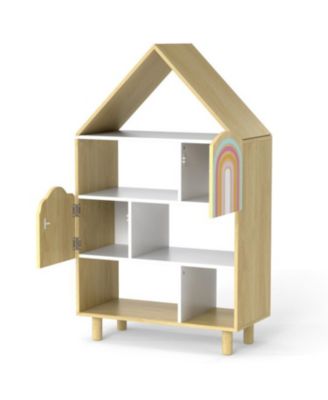 House-Shaped Kids Bookshelf Dollhouse Style Toy Storage