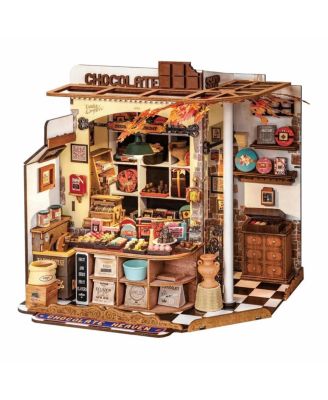 3D Puzzles Chocolate DIY Miniature House Craft Kit Wooden Puzzle Chocolate Shop Set for Adult Kids Gifts