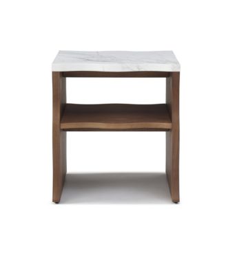 17.72 Inches Whisper of Waves Modern End Table with Storage Shelf and Faux Marble Top