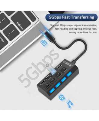 USB 3.0 Hub 4-Port - with Individual LED Power Switches, for Laptop/PC/Mac, Ideal for Home Office & Gaming.