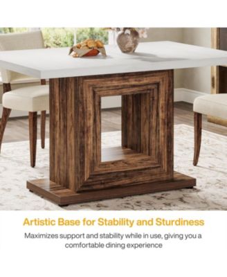 Dining Table for 4, 47-Inch Farmhouse Kitchen Dinner Table with Heavy Duty Pedestal, Rustic Wooden Eating Table