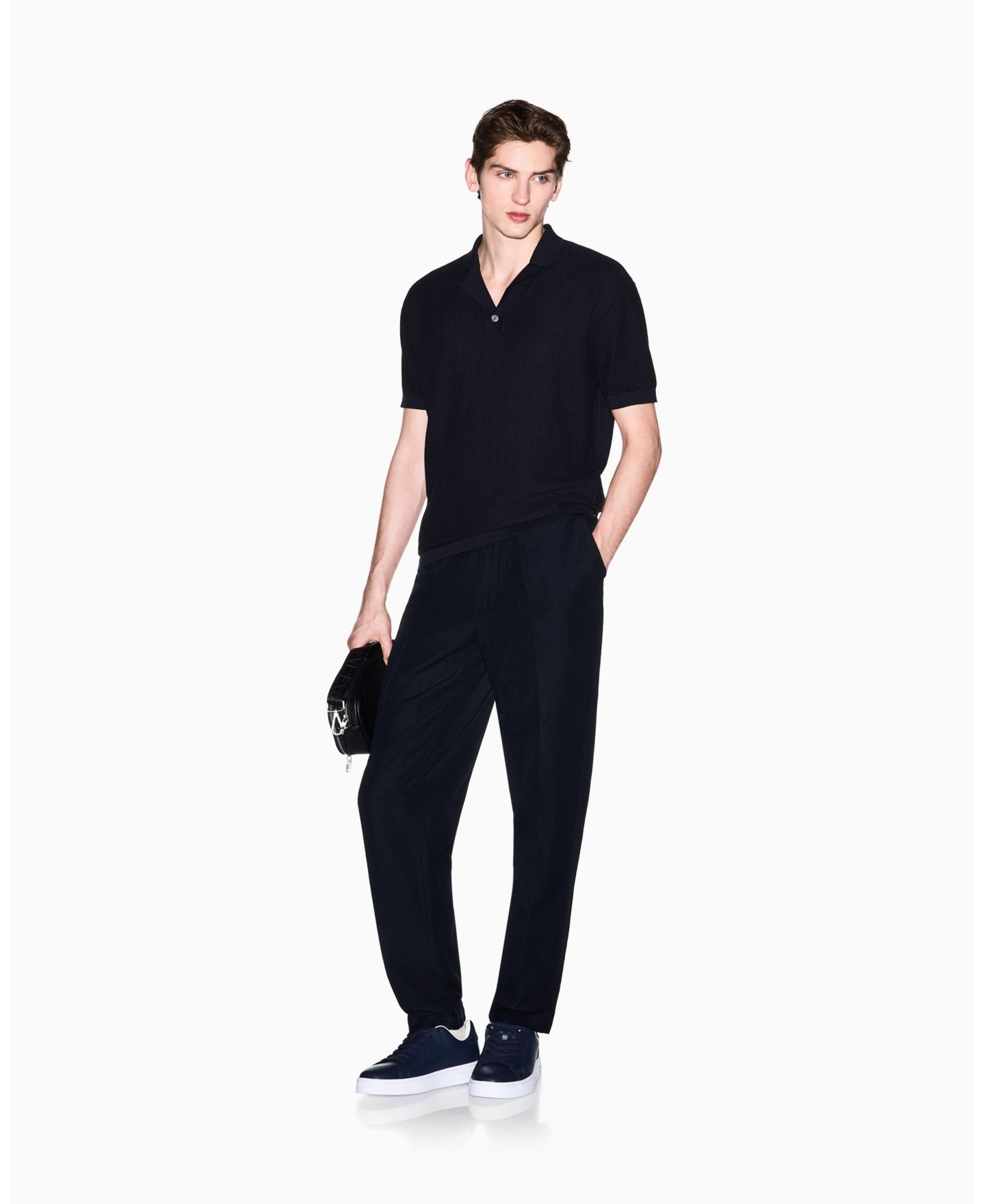Мужской свитер A|X Armani Exchange Textured Polo Sweater, цвет: Глубокий тёмно-синий — фото 3