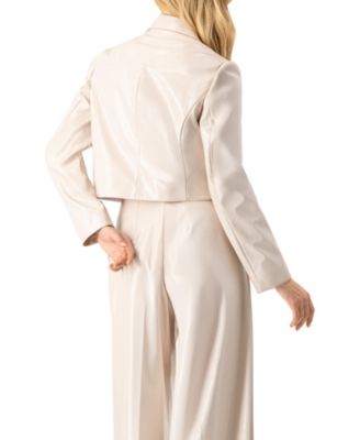 Women's Faun-Leather Double-Breasted Short Blazer