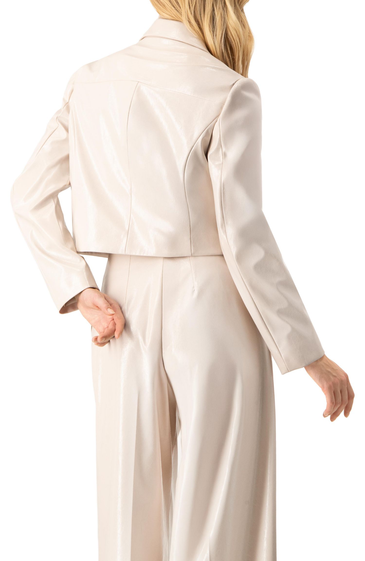 Women's Faun-Leather Double-Breasted Short Blazer