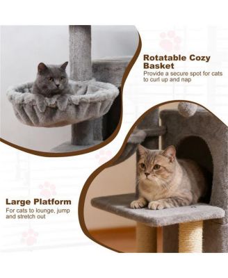 Stable Cat Tree with 2-Tier Cat Condo, Multi-Level Tower with Scratching Post