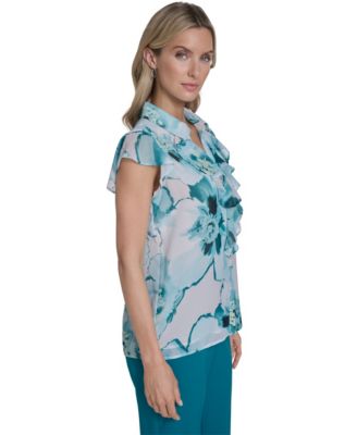 Women's Printed Ruffle Front Top