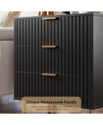 Fluted 3 Drawer Bedroom Dresser, Modern Nightstand with Deep Drawers