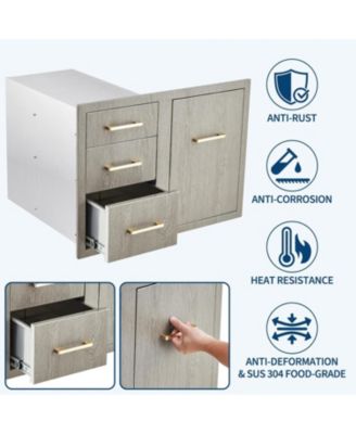 PeakPursuit Stainless Steel Outdoor Kitchen Door Drawer Combo - Triple Drawers & Access Door, Propane Storage & Adjustable Garbage Ring