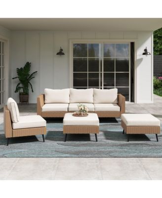 Outdoor Patio Furniture, 6 Piece Outdoor Sectional Sofa PE Rattan Wicker Patio Conversation Sets,All Weather Patio Furniture Set