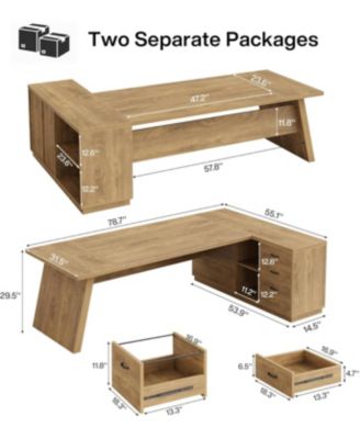 78" L-Shaped Executive Desk, with Drawers and Lateral File Cabinet