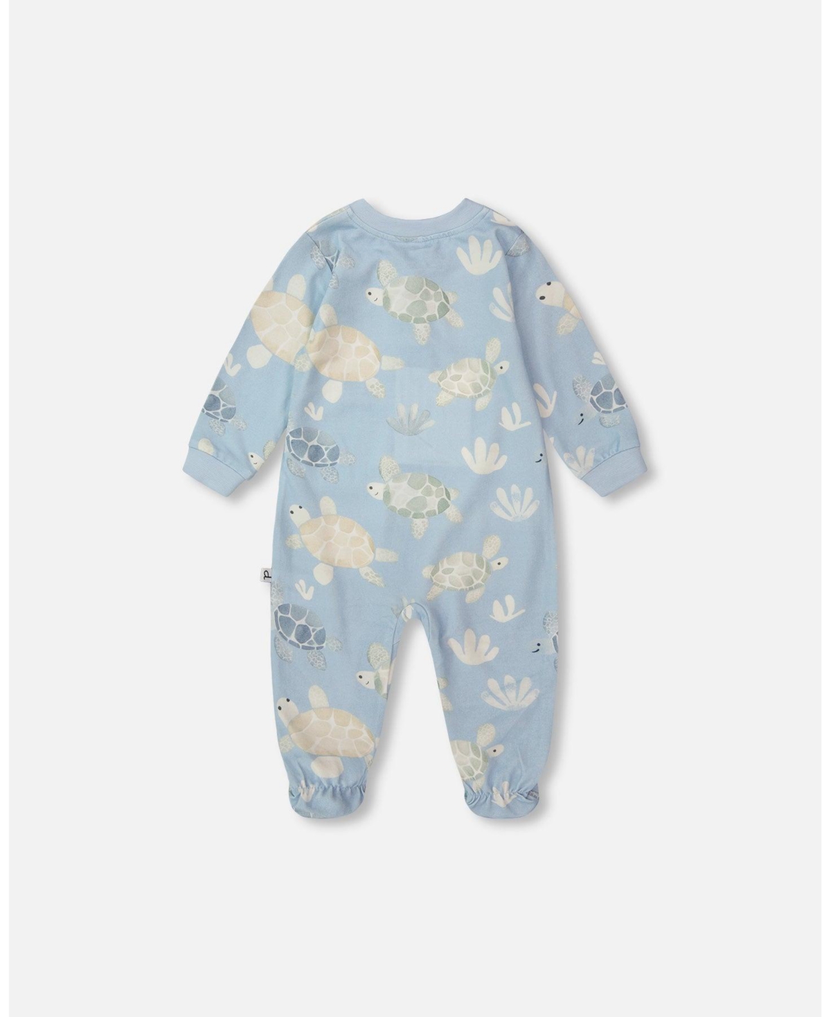 Deux par Baby Boys Cotton Jersey One-Piece Pyjama Blue Turtle Print
