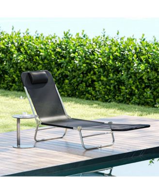 Foldable Reclining Pool & Beach Chair w/ Pillow,