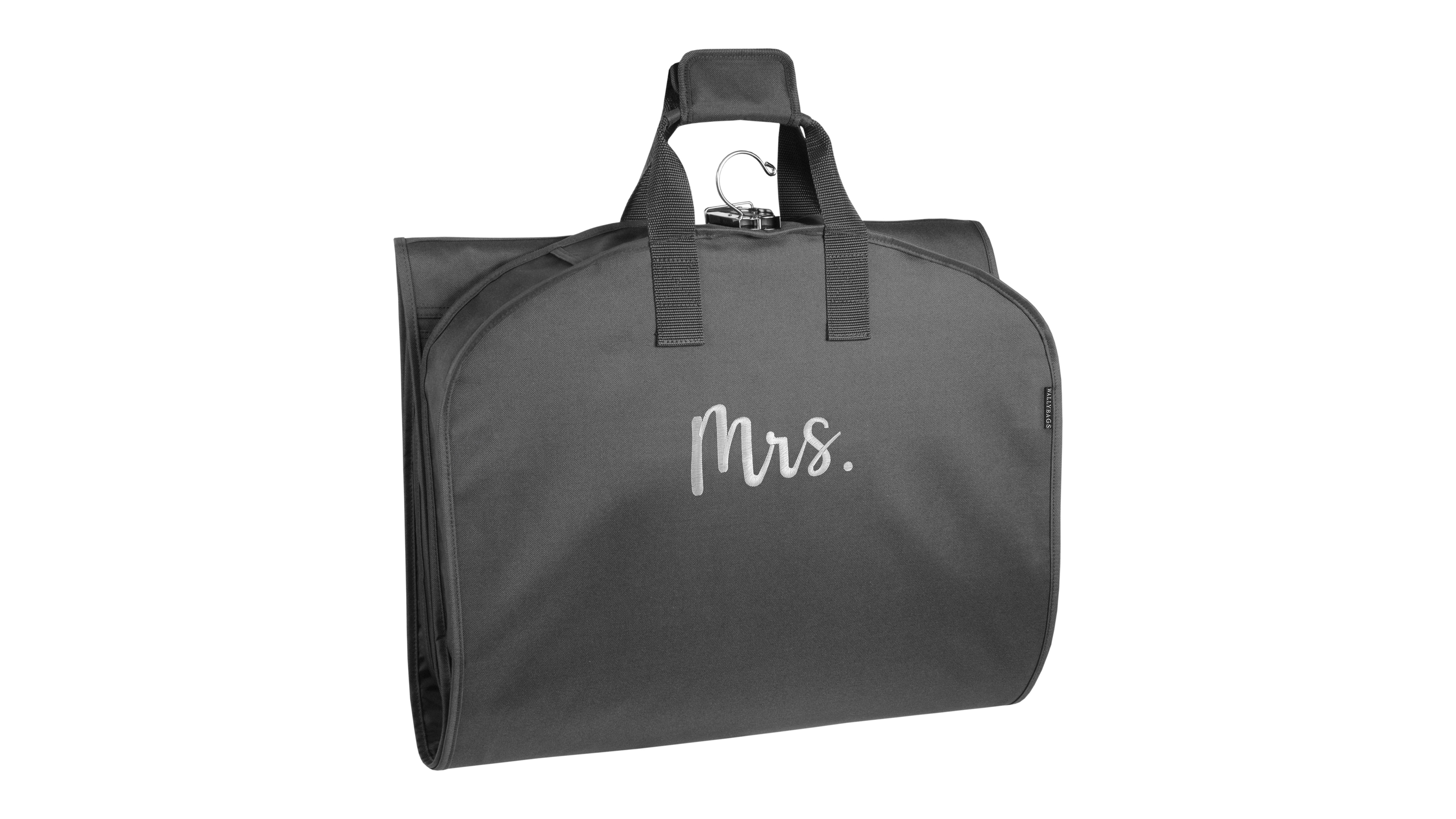 WallyBags 60" Premium Tri-Fold Travel Garment Bag with Pocket and Mrs. Embroidery - Black