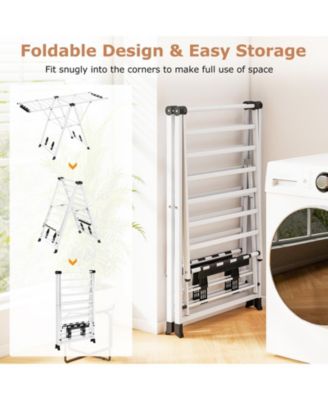 64" Clothes Drying Rack with Height-Adjustable Wings, Folding Laundry Rack