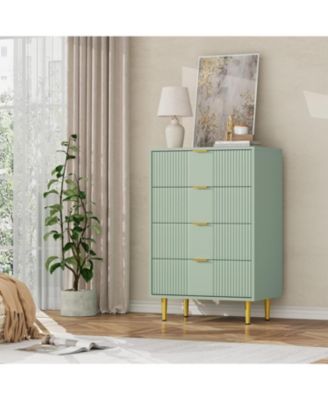 Fluted Dresser for Bedroom with 4 Drawers, Modern Chest of Drawers with Metal Handle